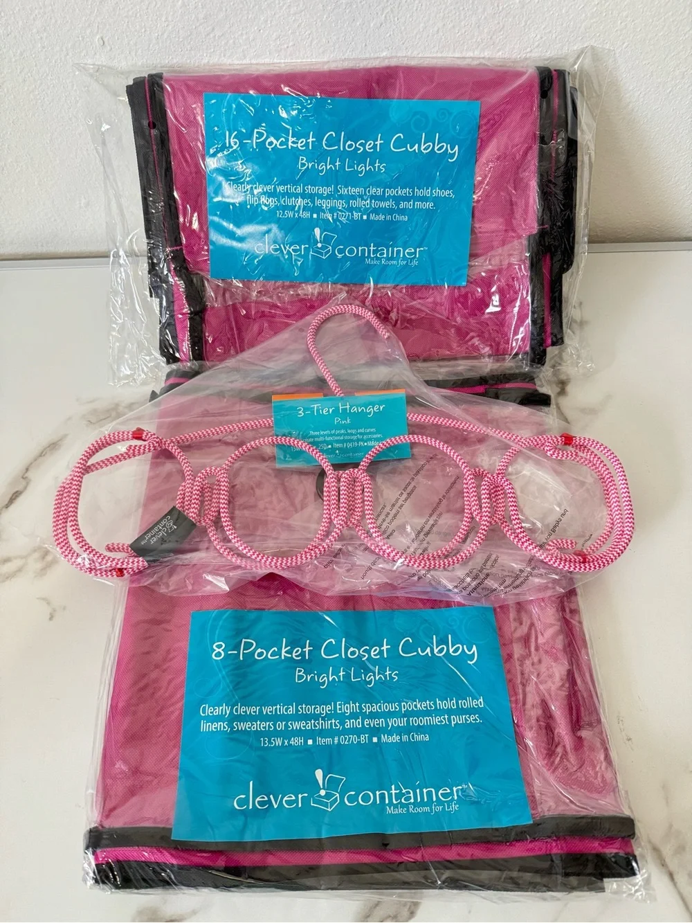 3 Pcs Pink Clear Hanging 8-16 Shoes Purse Towel Scarfs Accessory Closet Organize